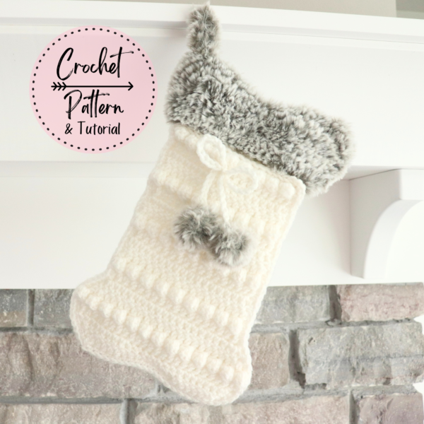 crochet stocking (pattern) hanging off of mantel