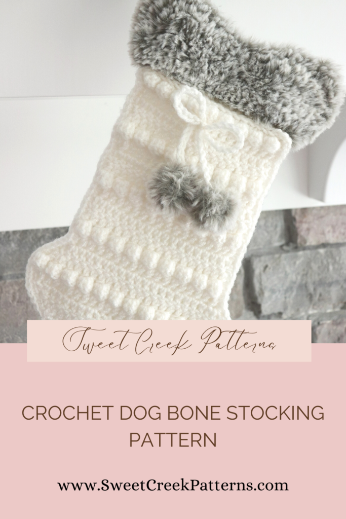 Crochet Dog Bone Stocking #crochetdogbonestocking #dogbonestocking #animalstocking #crochetdogbone #crochetstocking