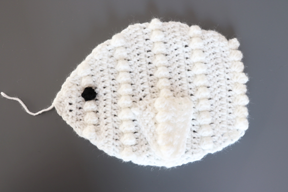 Faux Fur fish stocking front panel of crochet pattern