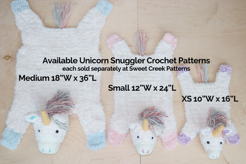 Crochet Unicorn Pattern in 3 different sizes, including XS, Small, and Medium