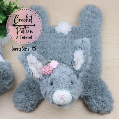 XS crochet bunny lovey laying flat
