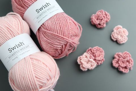Pink yarn for pink crochet roses, beautifully finished crochet flowers