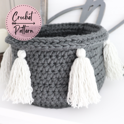crochet small basket on shelf