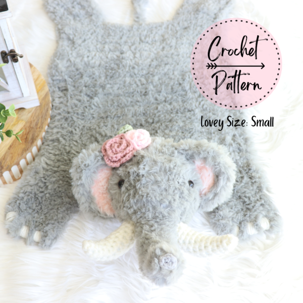 small crochet elephant laying flat