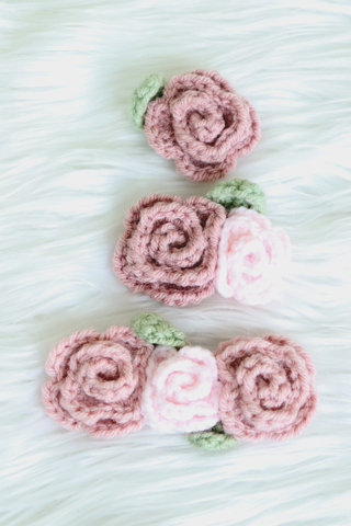 3 pink crochet rose combinations
