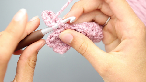 connecting the first loop of the braided loops crochet stitch